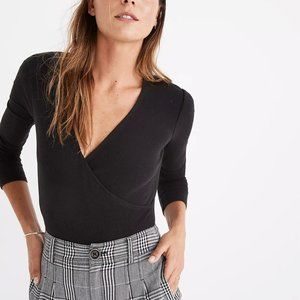 Madewell Wrap Full-Coverage Bodysuit Snap Crotch Black Long Sleeve Sz L